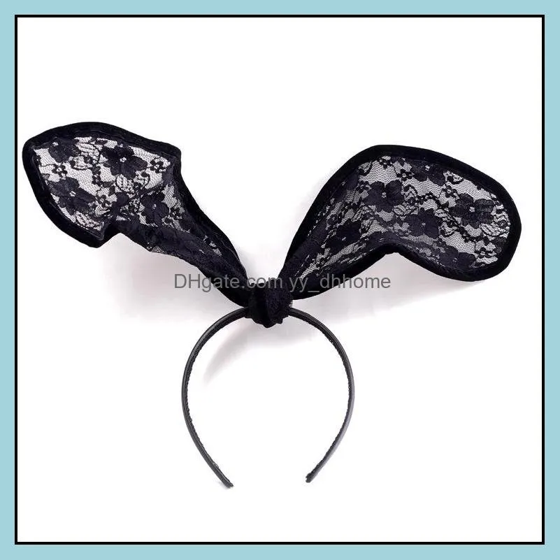 Fashion Women Sexy Black White Lace Veil Mask Rabbit Ear Party Headband Hairband Hair Band Accessories