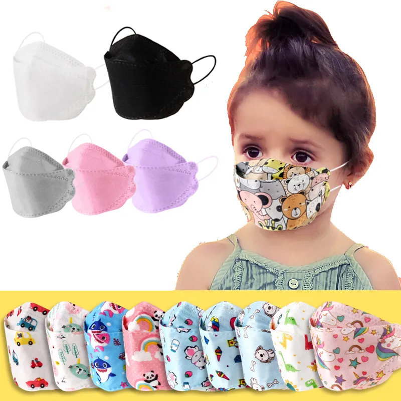 Kn95 Máscara para niños Colorido Pescado en forma de impresión Dibujos animados Respiración protectora 4 capas Diseñador Anti-polvo Cara Kidmask Mascarilla