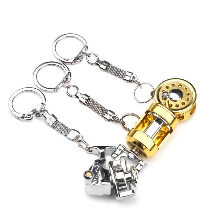 Keychains Gold and Silver Mini fishing wheel key chain, rotating fisherman role, Key Chain with gift