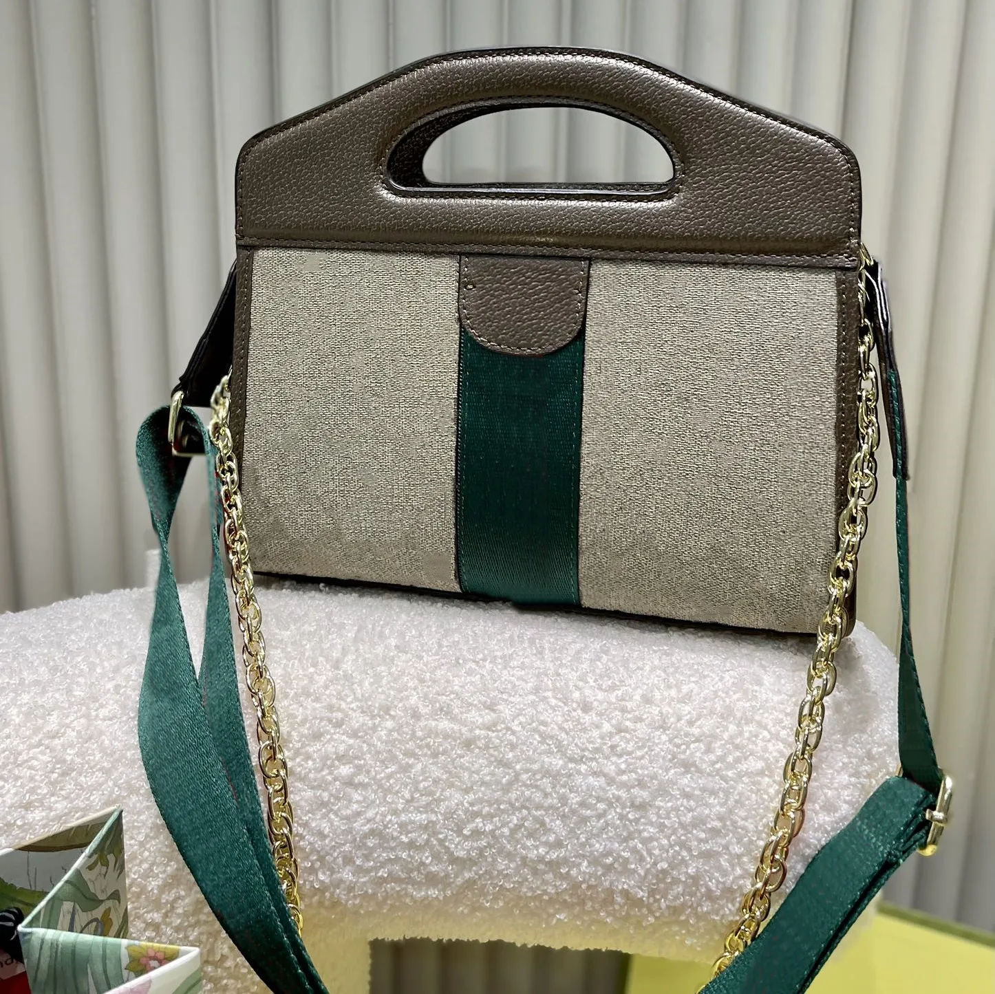 Women Handbags Fashion Shoulder Bags Famous Ophidia Handle Small Tote Bag Clutch Wallets Luxury Crossbody Purse Chain Handbag Red and Green Striped Design