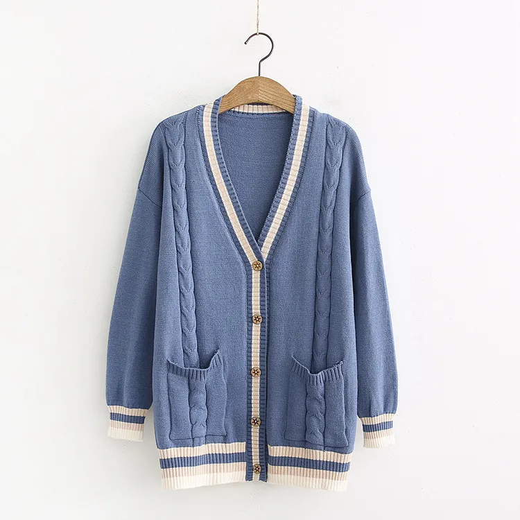 Dokotoo Women's Open Front Long Cardigan - Striped Color Block Loose Knit Sweater Coat