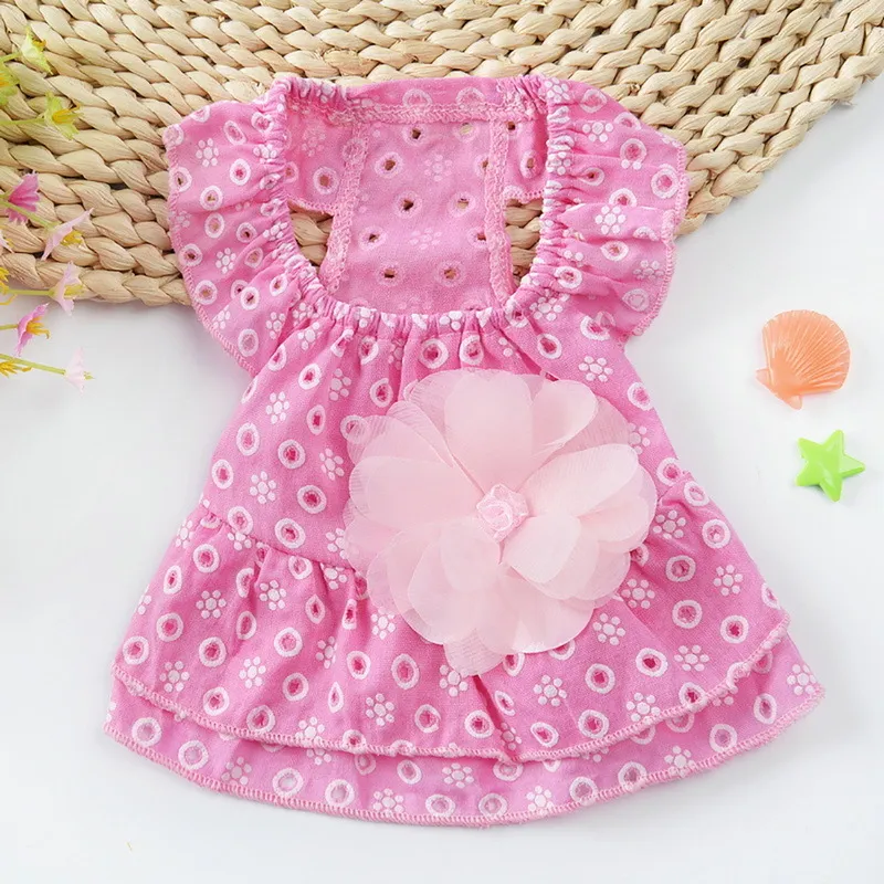 (XS-XL) Small Dog Clothes Skirt Summer Thin Section Romantic Wave Point Gauze Skirt Dog Lace Princess Dress Pet Clothing Spring