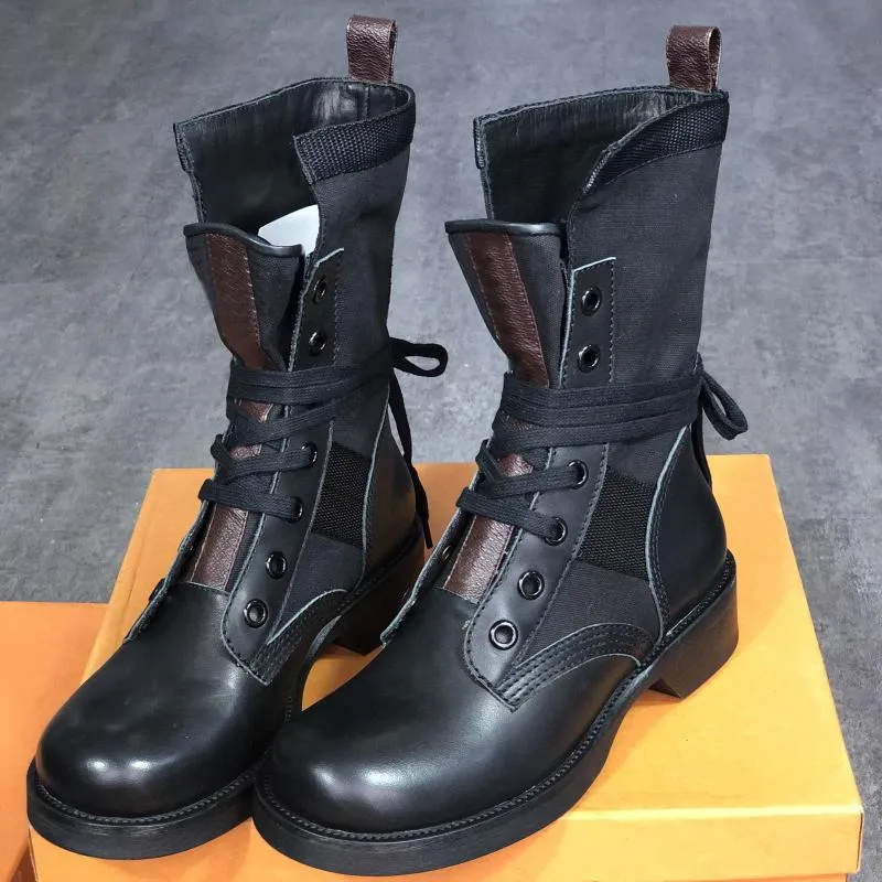 2020 New Metropolis Flat Ranger Combat boots Women Canvas Leather Ankle Boots winter Martin shoes Lace-up booties 2020