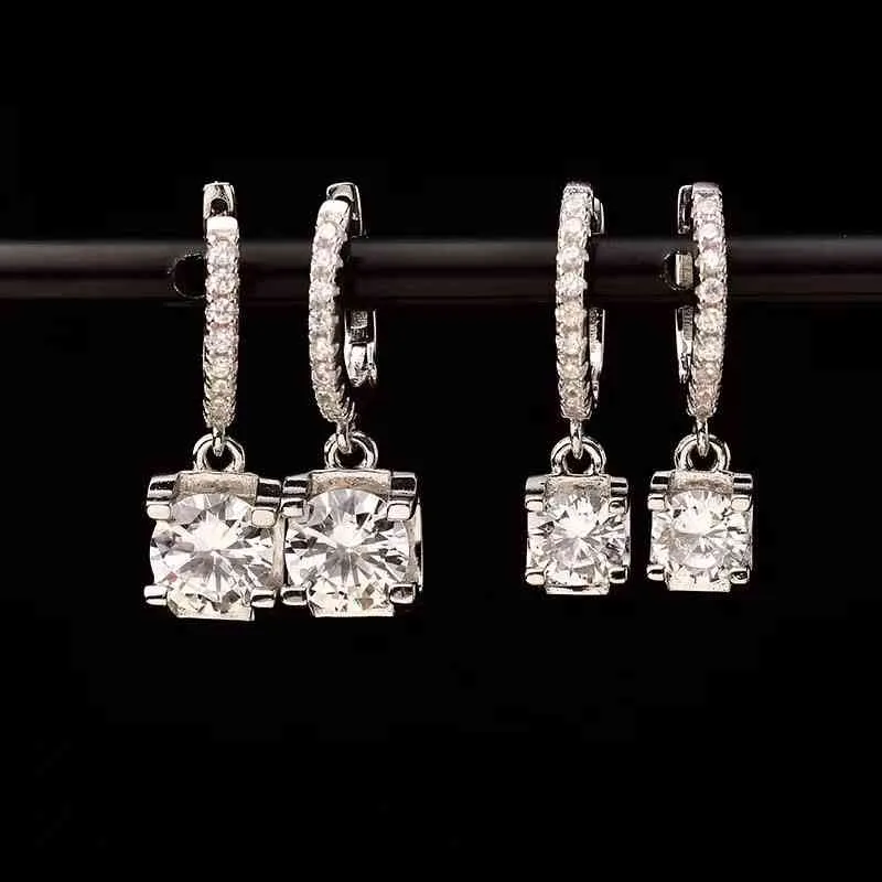 Moissanite Drop Earrings for Women Classic Four Claws S925 Sterling Silver Platinum Plated Wedding Fine Jewelry