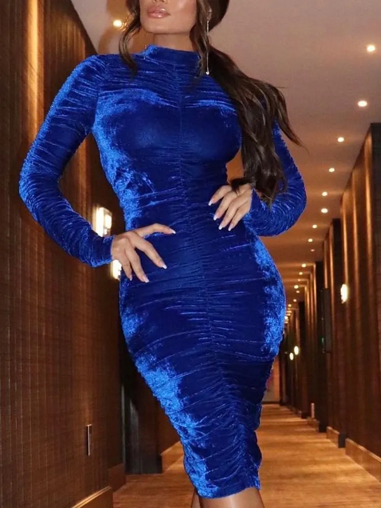 Elegant Velvet Midi Dress: Sexy Turtleneck Bodycon for Women's Night Out -  Shop Now! from Dhgate Basic & Casual Dresses - price 33.72