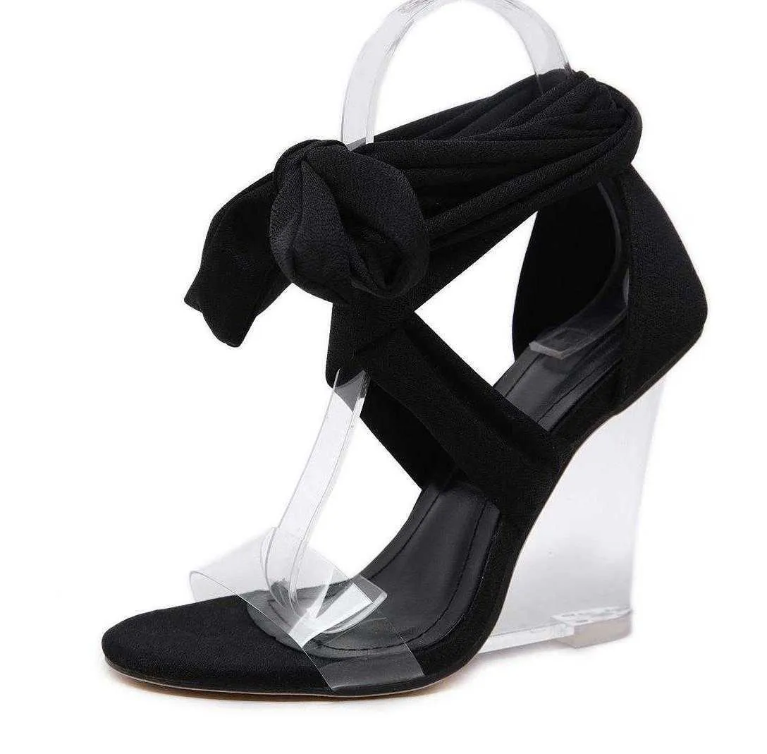 Sexy ankle wrap clear heels fashion luxury designer women shoes gladiator women sandals women platform wedges heels sandals size 35 to 41