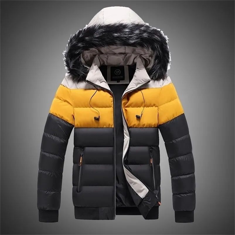 Puffer jacka mens vinterjacka päls krage huva kappa tjocka kappa män parkas nerjacka bomull inuti varm plus storlek 4xl 5xl 201218