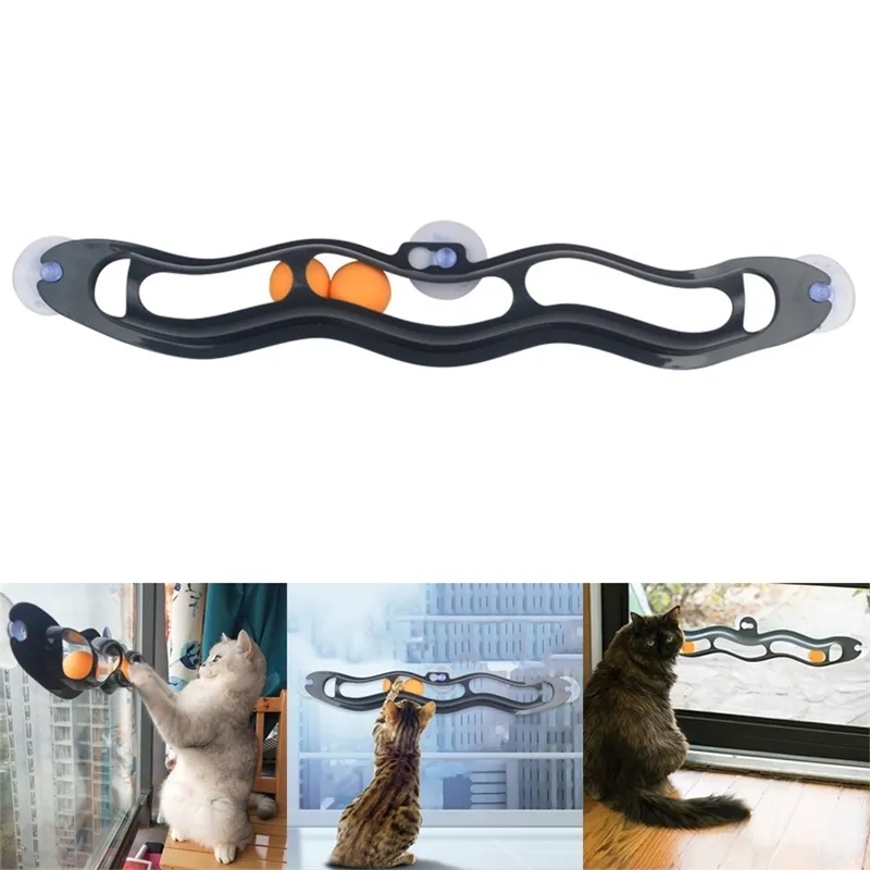 Кошка смешные шариковые игрушки Windows Sucker Pet Cat Toys Play Pipe с шариками кошка игрушка трек игры туннель Pet Cats игрушки продукты поставляет LJ201125