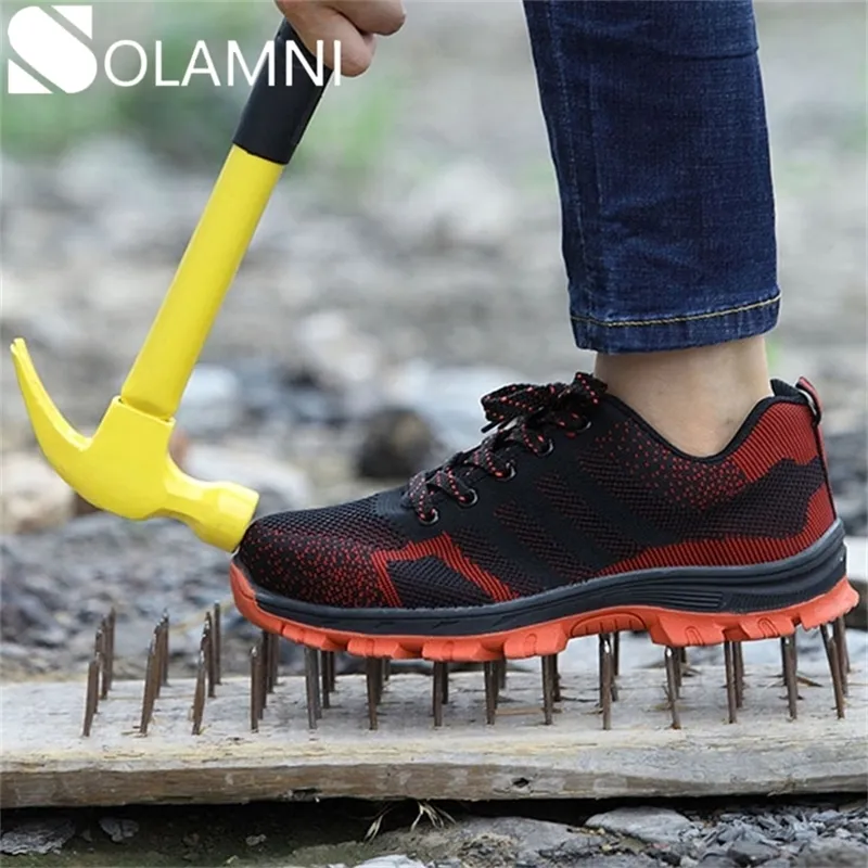 Hommes acier orteil travail de sécurité anti-dérapant anti-crevaison femmes industrielles respirant maille baskets hommes construction chaussures Y200915