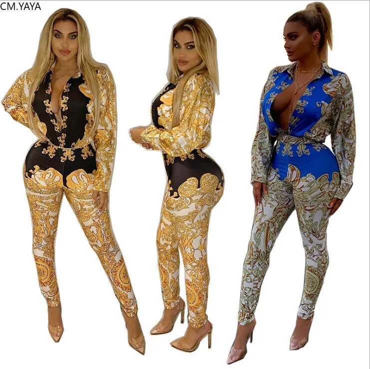 Kvinnors tvåbitar byxor Autumn Street Full Sleeve Print Bodysuit Pants Casual Sexig mode Tracksuit outfit GLK9389 201007