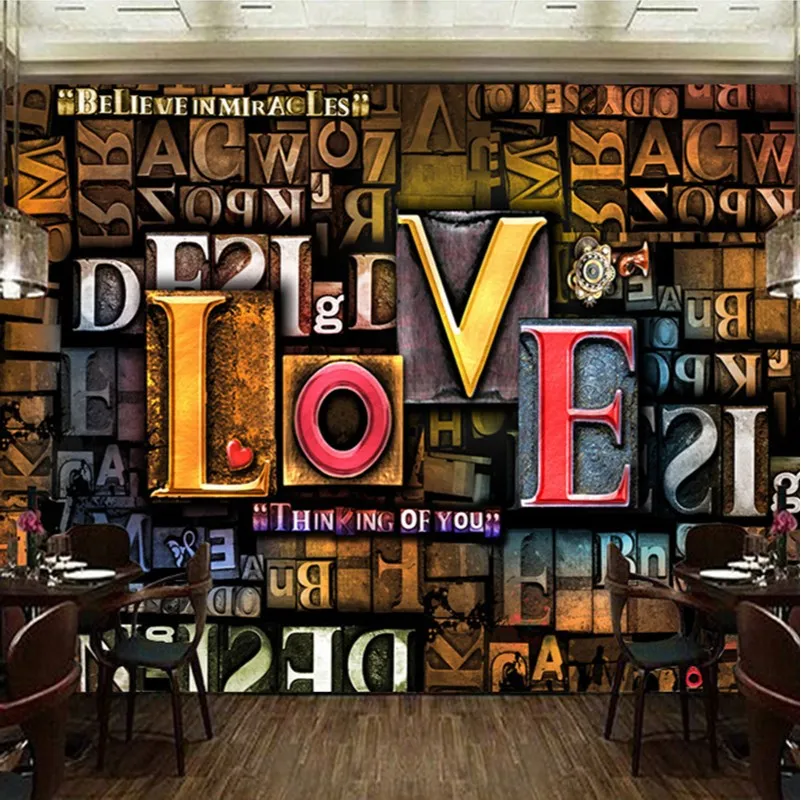 Custom Po Wall Paper 3D Stereoscopic Embossed Creative Fashion English Letters LOVE Restaurant Cafe Background Mural Decor246p