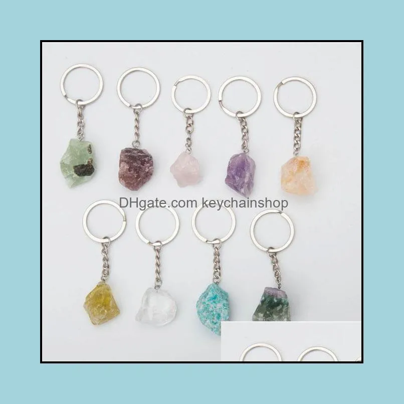 Keychain Healing Irregular Raw Gemstone Keychains Natural Mixed Quartz Rough Crystals Stone Crystal Keyrings