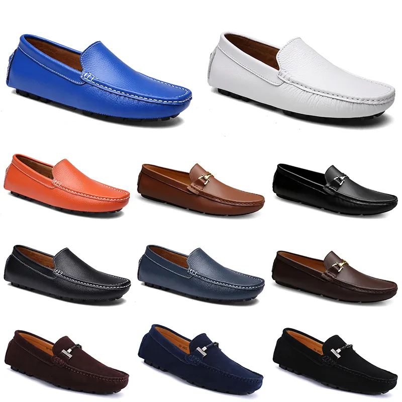 Modes Cuirs Doudou Hommes Chaussures de conduite décontractées Semelle souple respirante Light Tan Noirs Marine Blanc Bleu Argent Jaune Gris Chaussures All-Match Paresseux Transfrontalier