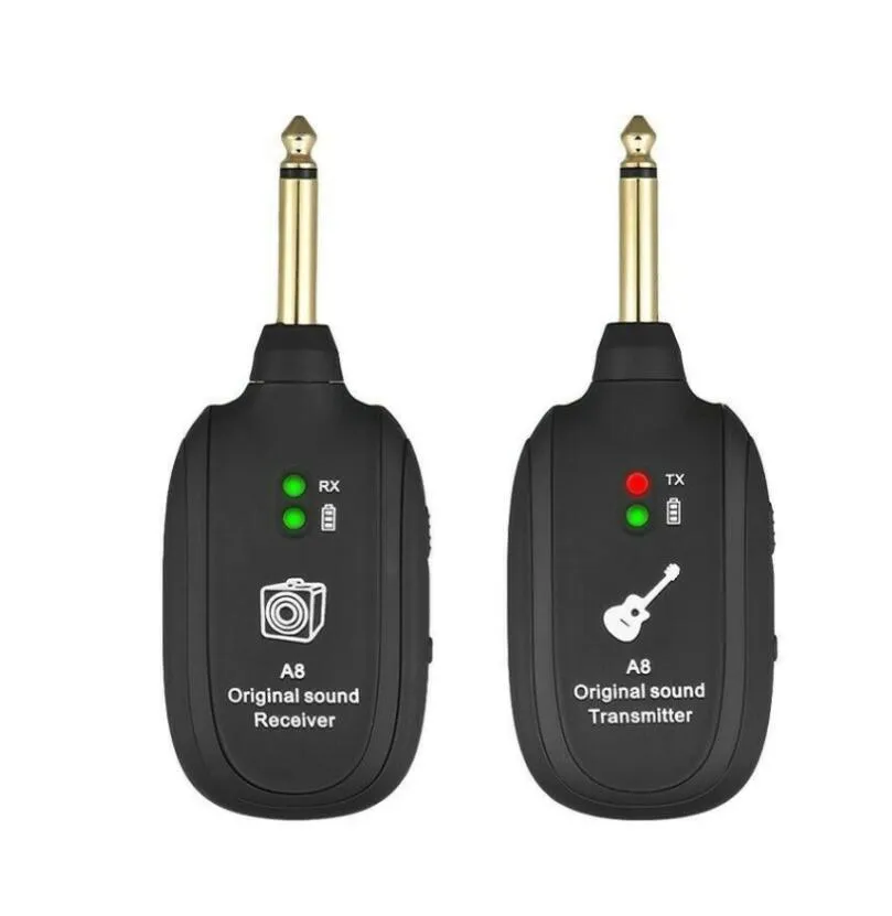 A8 Gitarr Wireless System Ultra-High Frequency Sändare Mottagare Electric Bass Inbyggd uppladdningsbar trådlös gitarrsändare 50m