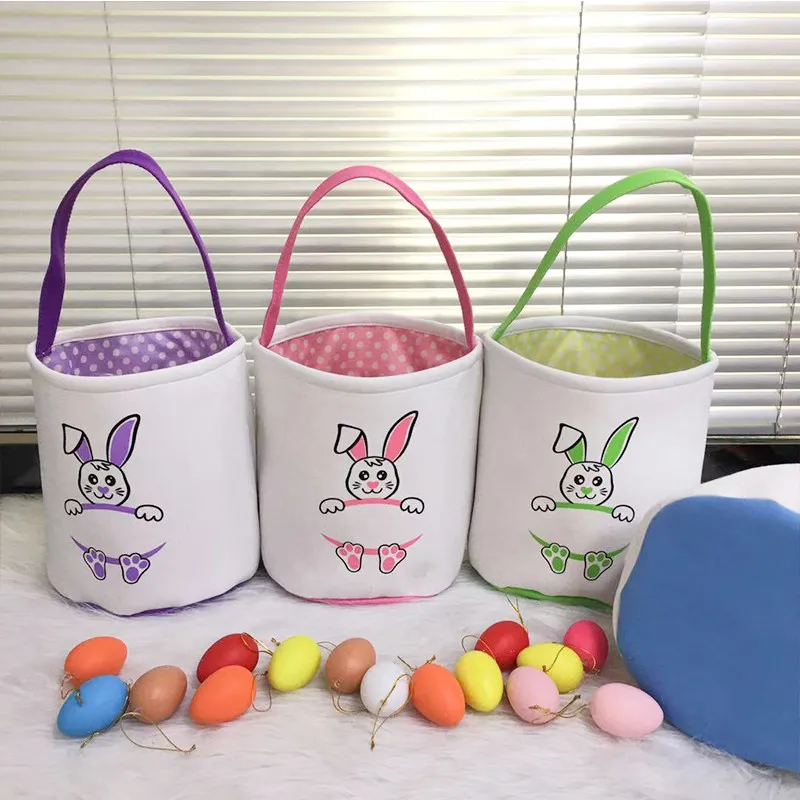 4 färger parti påskkanin korg kreativ kanfas kanin lagring handväska färgglada ägg tote bag Söt godis hink för presentpåse