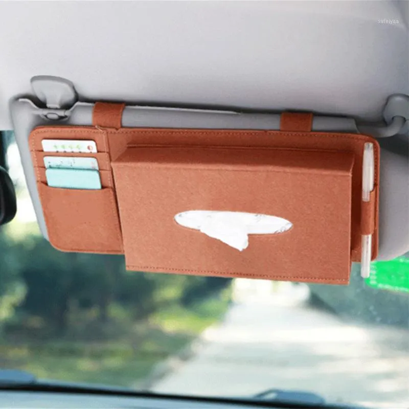 Universele Auto Styling Case Sun Visor Type Wol Vilt Opknoping Tissue Box Auto Servet Houder Pocket Organizer Pouch Card Storage1