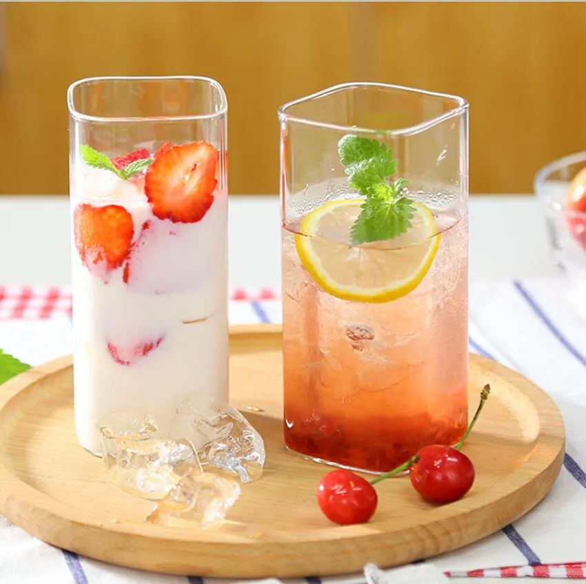 Tube droit carré verre fleur thé gobelets tasse à lait résistant à la chaleur ensemble de verres tasses à petit déjeuner à couche unique