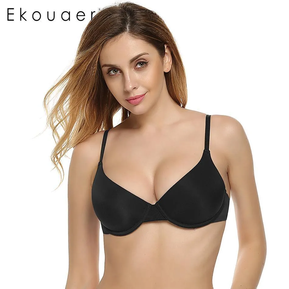 Ekouaer Push Up Padded Bras For Women Underwire Plus Size Bra Memory Foam  Solid 3/4 Cup Brassiere A B C D E Cup LJ201208 From Cong00, $27.96