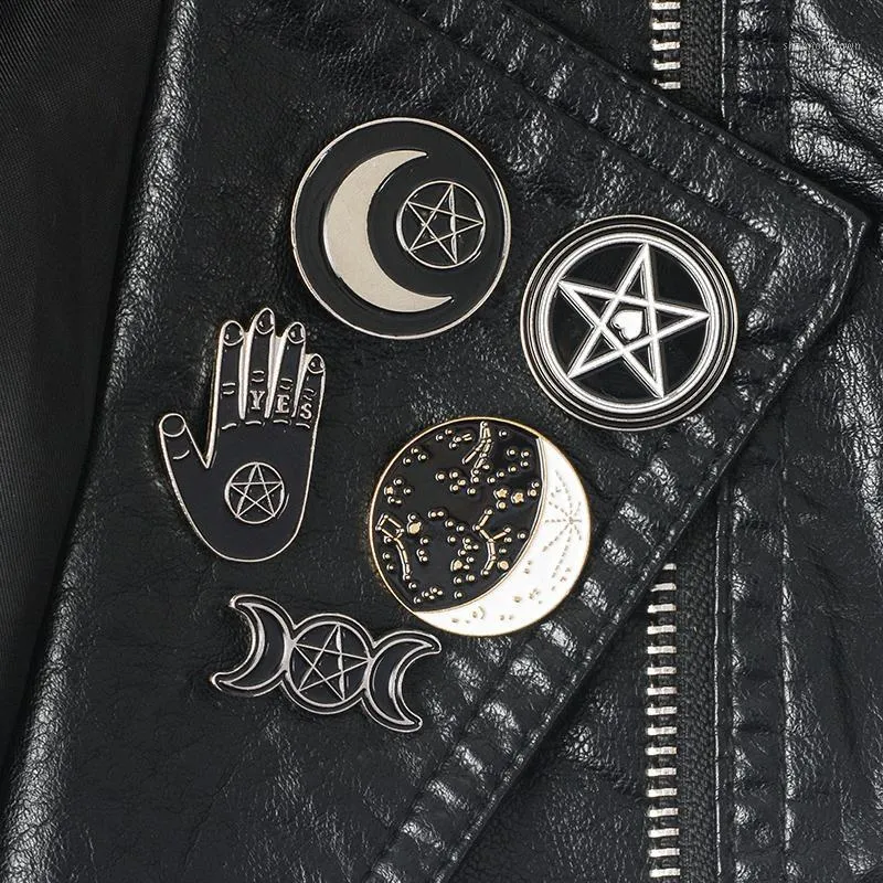 마녀 핀 컬렉션 펜타그램 트리플 달 별자리 마법사 브로치 Witchy Goth Jewelry Lapel Pin Witches1