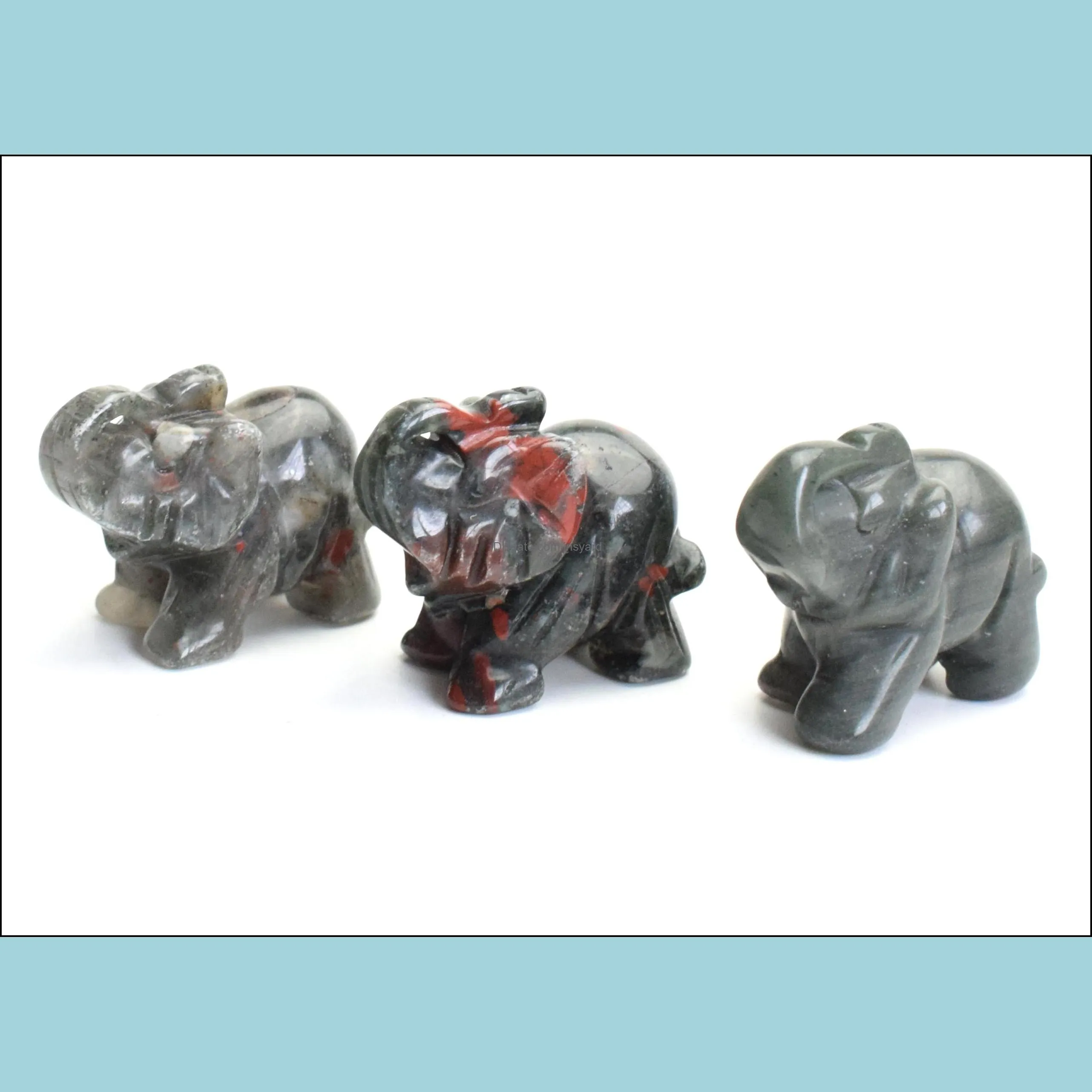 1.5 INCHES Small Size Elephant Statue Crafts Natural Chakra Stone Carved Crystal Reiki Healing Animal Figurine 1pcs