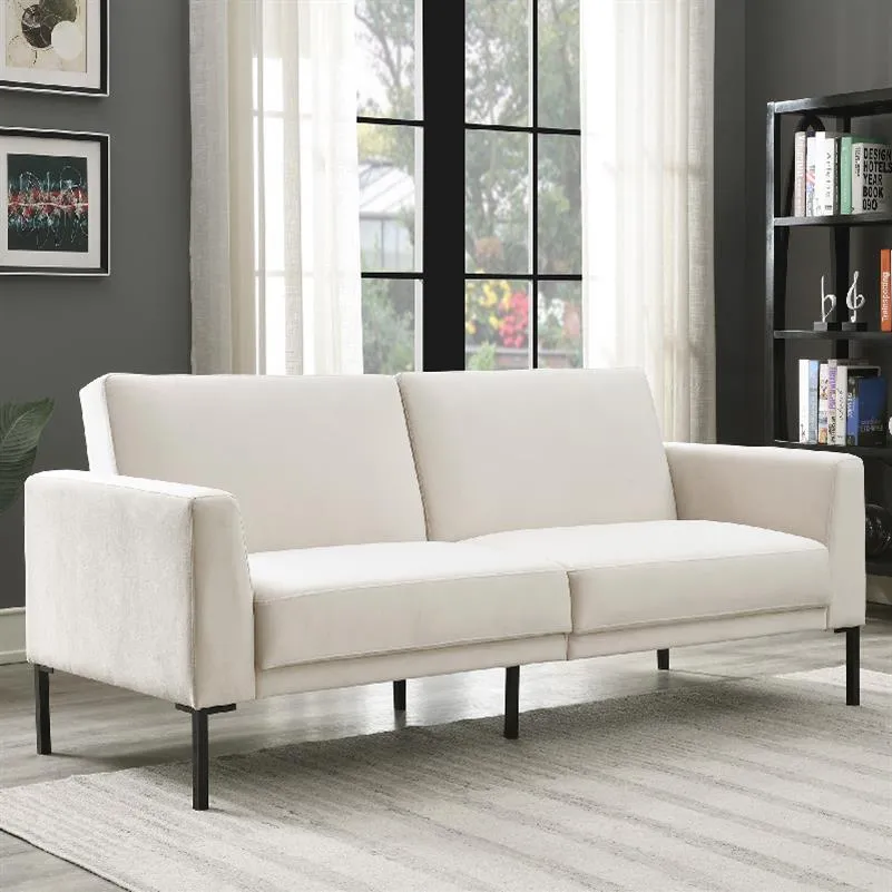 Meble do salonu Orisfur. Aksamitna tapicerowana nowoczesna konwersja futon sofa dla kompaktowej przestrzeni mieszkalnej, mieszkania, Dorma54