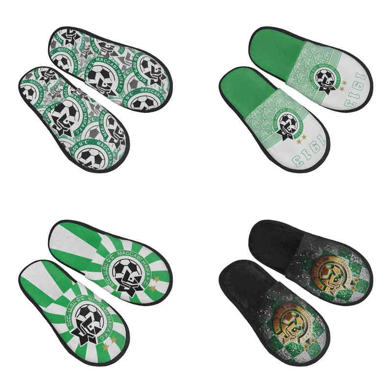 Tofflor Maccabi Haifa FC Kvinnor och män Slipper Fluffy Soft Plush Warm House Shoes Anti Skid Mysig 220304