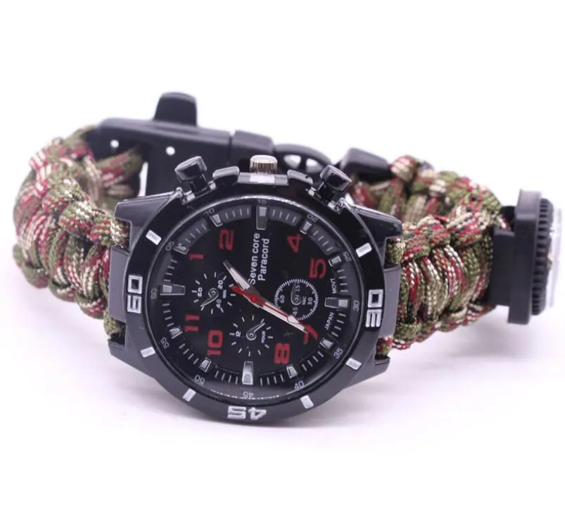 Tactical survival bracelet smart watch with compass outdoor emergency rescue kits 6 in1 multifunctional parachute cord bracelets