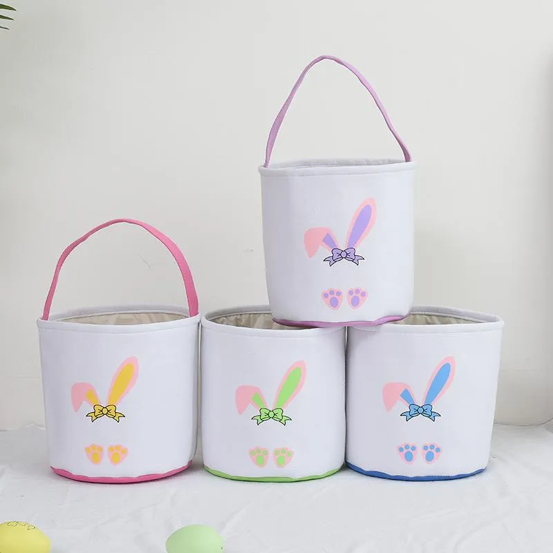 Festive Easter Basket Bunny Printing Handbag Bucket New Bow Tote Bucket