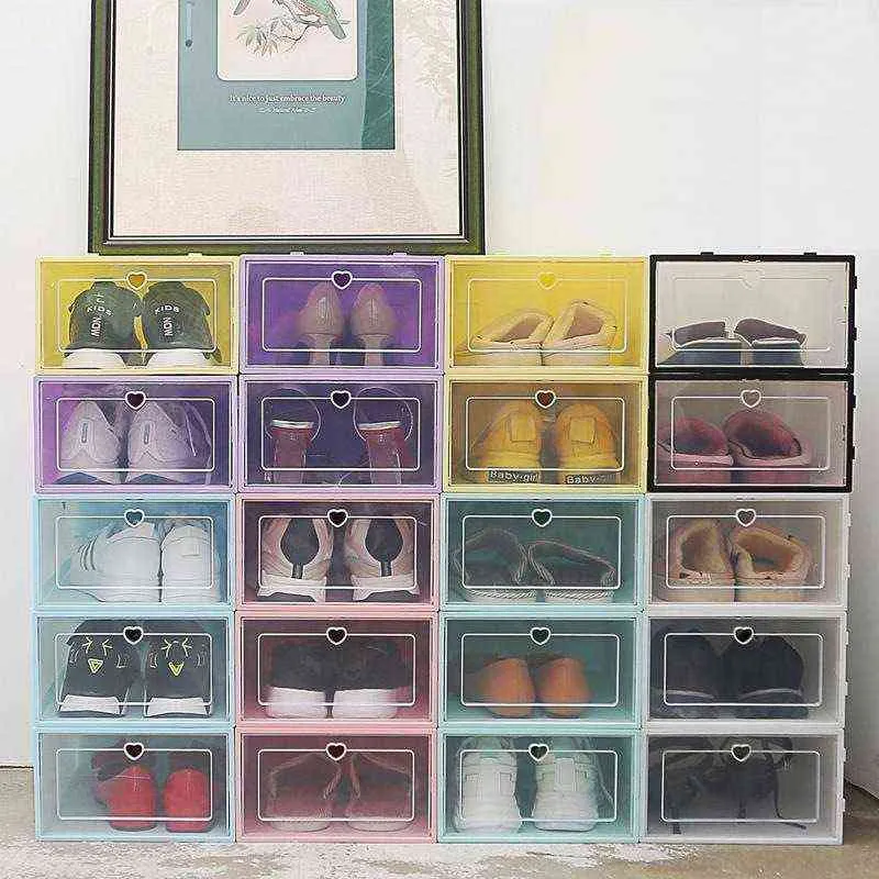 Set di scatole per scarpe da 6 pezzi Set di contenitori pieghevoli multicolori in plastica trasparente Organizzatore per la casa Scarpiera Stack Display Storage Organizer Scatola singola 22266f