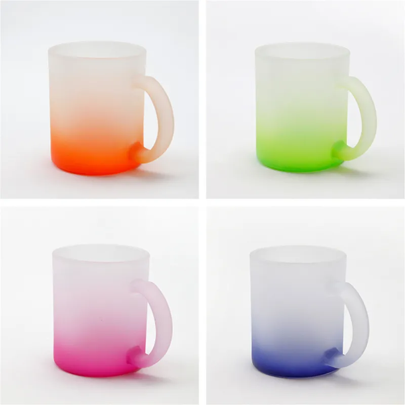 11oz sublimatie handvat gradiënt frosted glazen rechte hand diy multi-color wijnglazen warmteoverdracht wijn Tumblers bier cups 8 kleur mokken door Air A12