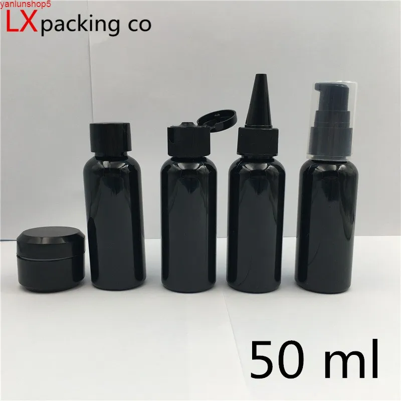 50pcs 10ml 50 ml 100 ml de parfum en plastique noir de pulvérisation de pompes de pompe PARFUME COSMETIC JAR Maquillage emballage conteneurs Livraison Gratuite Quantité