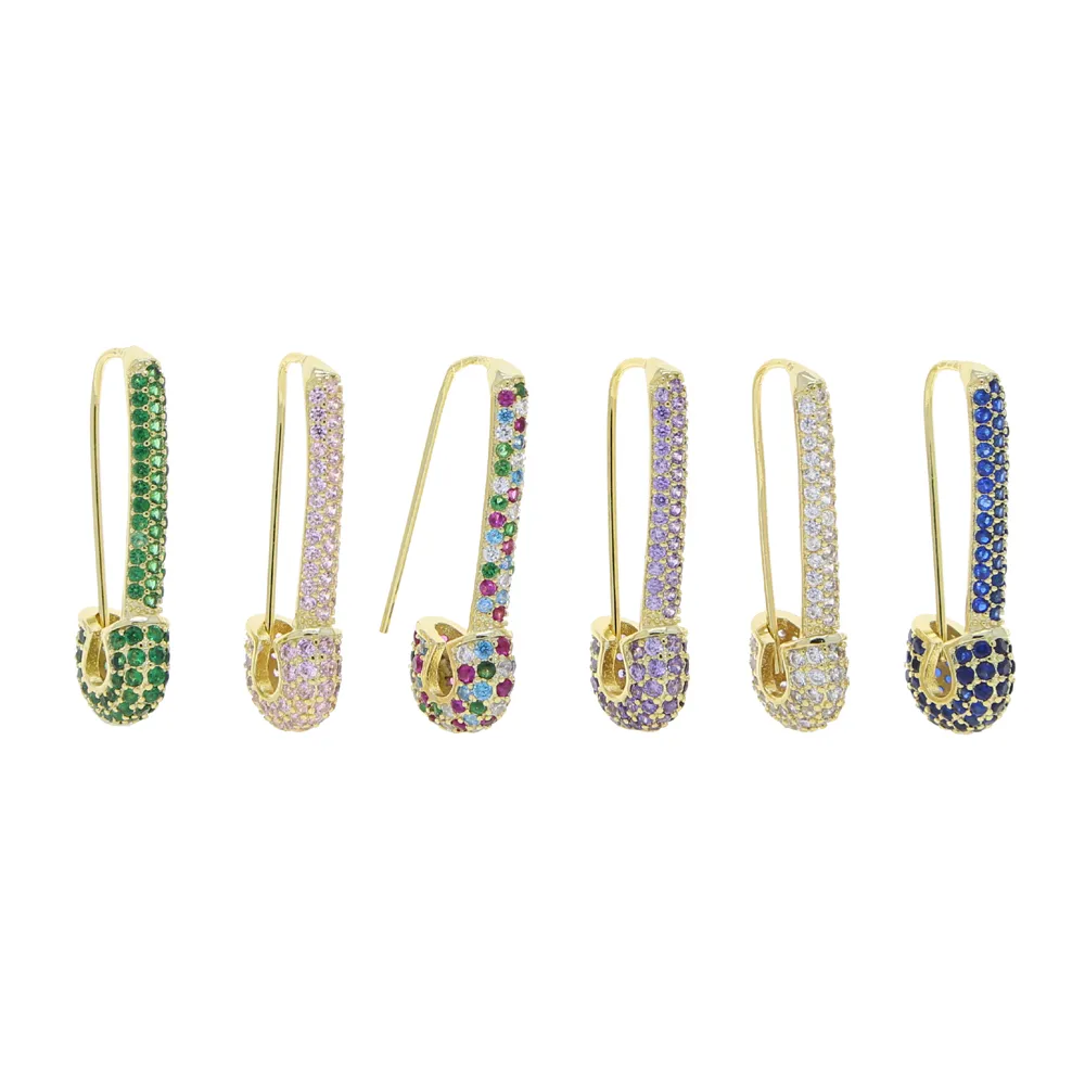 Gros arc-en-ciel coloré boucle d'oreille de mariage pavé blanc rose vert bleu Cz unique trombone épingle de sûreté boucles d'oreilles femmes bijoux de mode