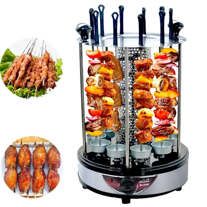 Grille à Brochettes En Acier Inoxydable Pour Barbecue - Tourne à 360°, Pour Friteuse à Air, Rôtisserie, Kebabs - Jusqu'à 10 Brochettes