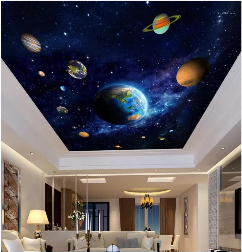 3d ceiling murals wall paper picture Blue planet space painting decor photo 3d wall murals wallpaper for living room walls 3 d1