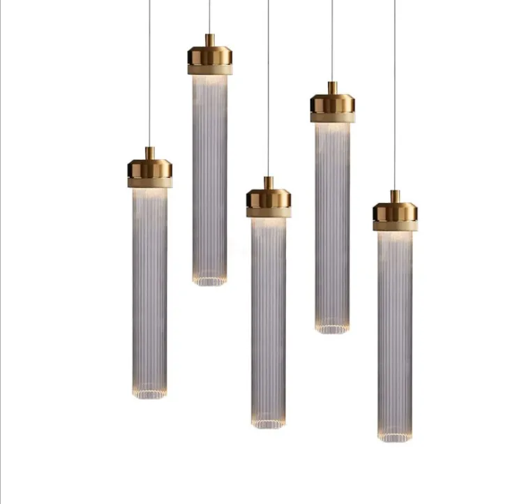 Ronde buis glazen moderne hanglamp led Gestreepte cilinder hanglampen Lange buis kristal koper kleine droplight loft