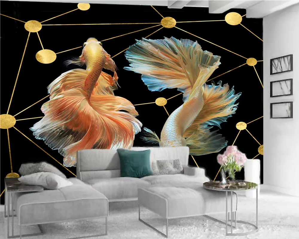 3D dier behang 3d moderne behang mooie goudvis zwemmen home decor woonkamer slaapkamer wandbekleding hd 3d wallpaper