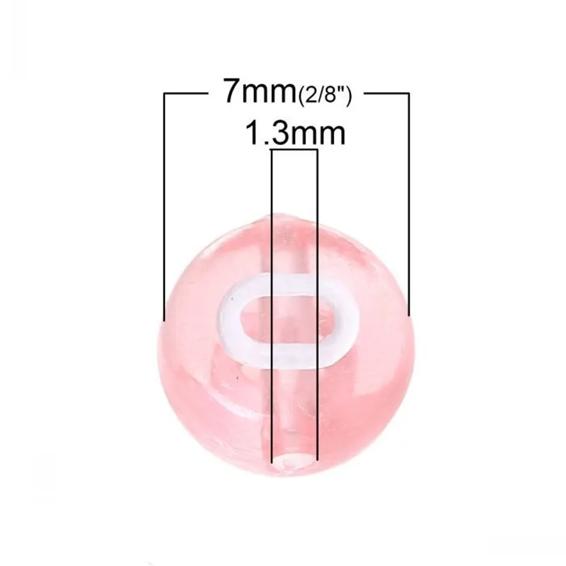 Doreenbeads 아크릴 스페이서 비드 평평한 둥근 분홍색 혼합 알파벳/문자 패턴 약 7mm (2/8 ") DIA, 구멍 : 약 1.3mm, 500 PCS Y200730