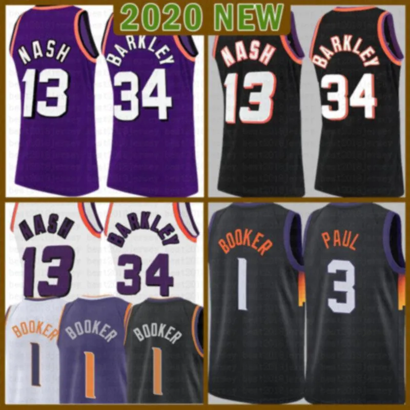 2021 Neues Devin 1 Booker Basketballtrikot Chris Herren 3 Paul Mesh Retro Steve 13 Nash Cheap Charles 34 Barkley Jugend Kinder Lila