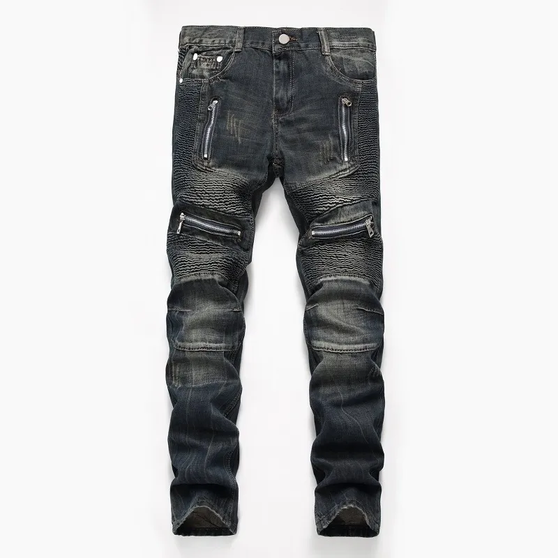 Denim Designer Moto Bike Jeans rectos para hombres Tamaño 28-38 40 42 Otoño Primavera Hip Hop Punk Rock Streetwear Trouers 201116