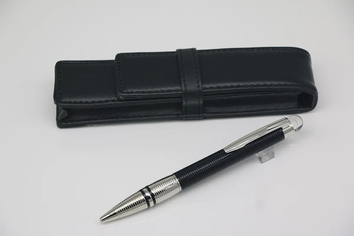 Stylo à bille en gros, corps en argent noir avec couvercle de tête en cristal, treillis en acier inoxydable, garniture en argent pour un bon cadeau, vente en gros