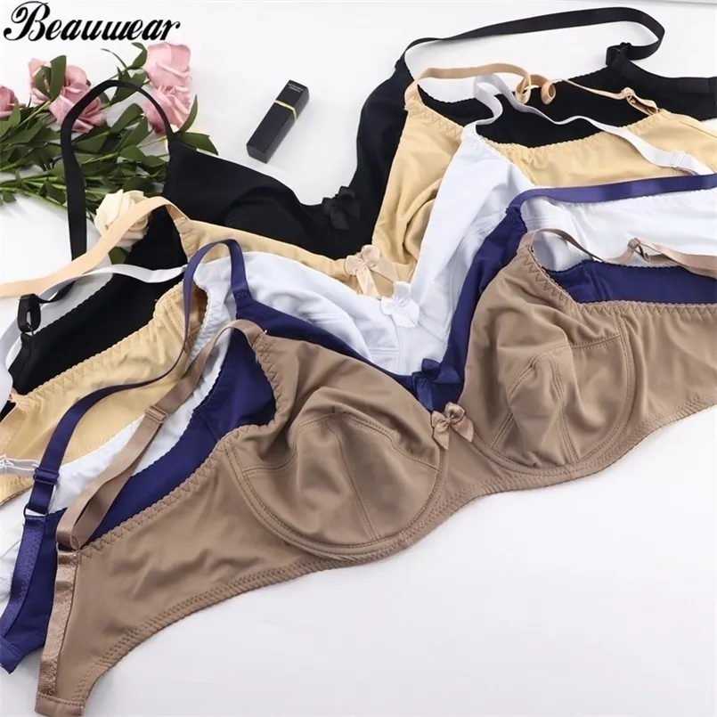 Beauwear Mulheres Conforto Bras V-Pescoço Cobertura Completa Sem Padding Underwire Minimizer Bra d E Copa Unline Plus Size BH 36-48 220311