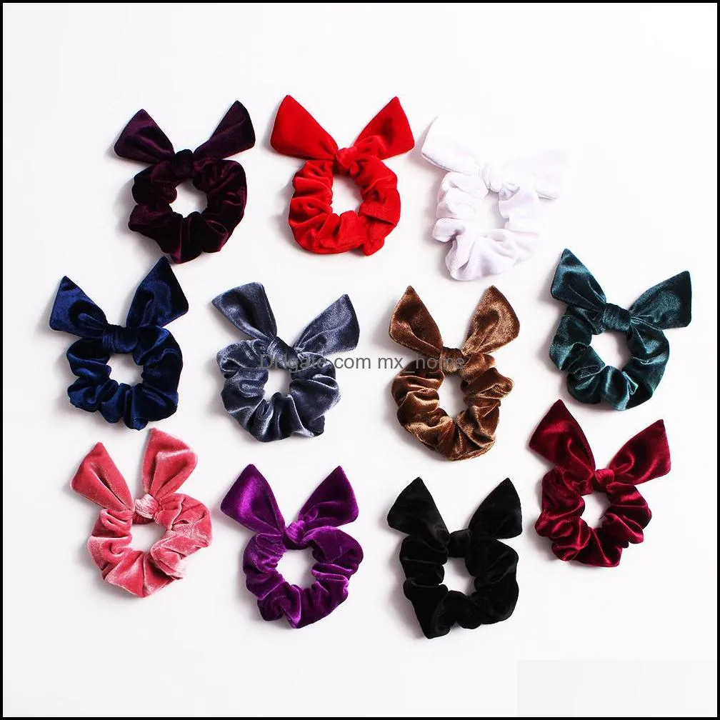 22 colors Velvet Scrunchie Girls Elastic HairRubber Bands Accessories For Women Tie HairRing Rope Ponytail Holder Rabbit ears Headdress