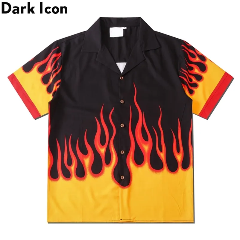 Ícone escuro chama camisa homens vintage street camisa de verão verão camisa havaiana homem roupa 220222