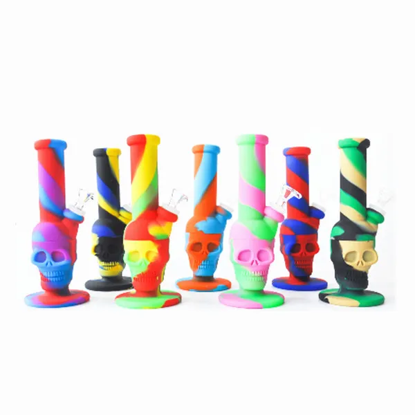 Silicone Bongs Skull shape pipe water oil smoking heady beaker Dab Rigs Percolators Perc Removable Straight With Glass Bowl