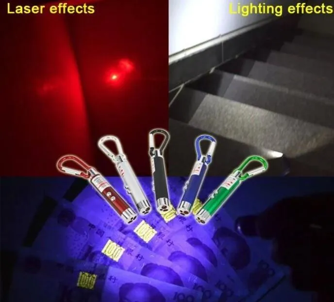 LED Sleutelhanger Zaklamp Mini Zaklampen 3 in1 LED Laserlicht Pointer Mini Zaklamp Zaklamp Sleutelhanger Geld Detector Licht