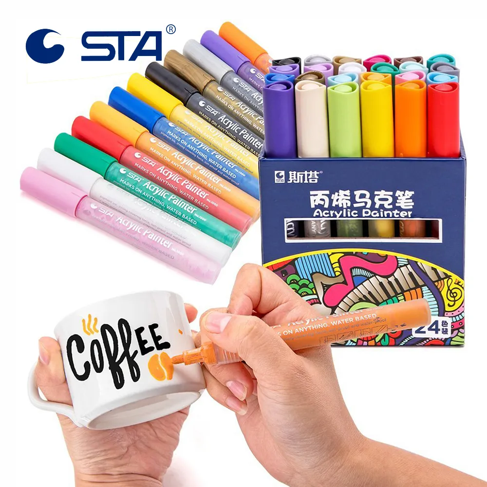 STA 12 Colors Acrylic Paint Marker Pens for Rock,Wood,Ceramic
