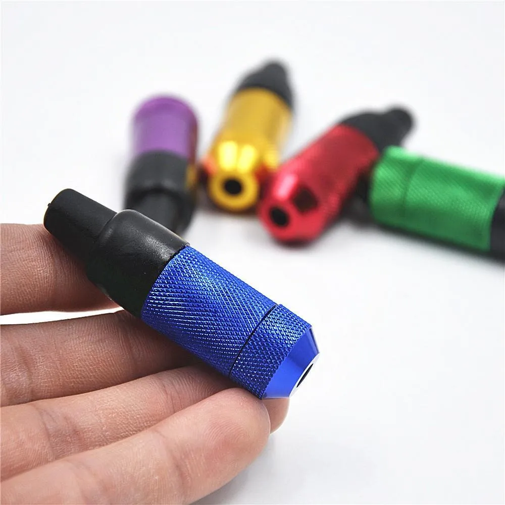 Mouth Tips Smoking Portable MINI Metal Smoking Pipe Tobacco Snuff Tube Colorful Hand Pipes Durable Rubber Mouth Aluminum Smoking Snuff