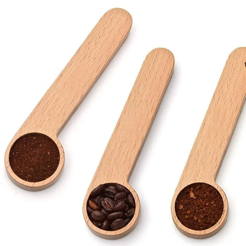 バッグクリップのスプーンウッドコーヒースクープテフの木製の測定スクープ茶豆スプーンクリップギフトRRB13460