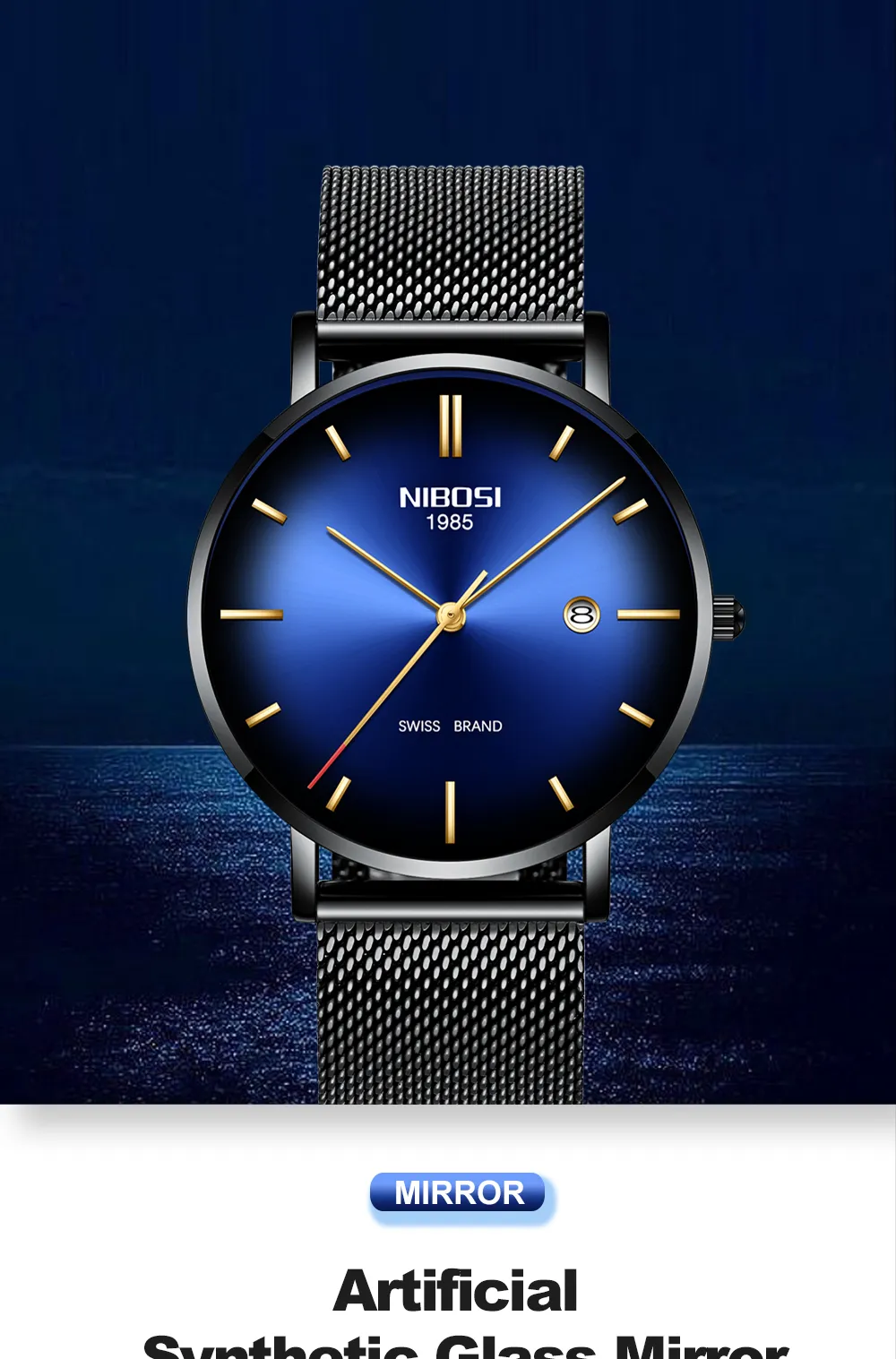 NIBOSI 2362 Mens Ultra Thin Quartz Sport Watch Date Display