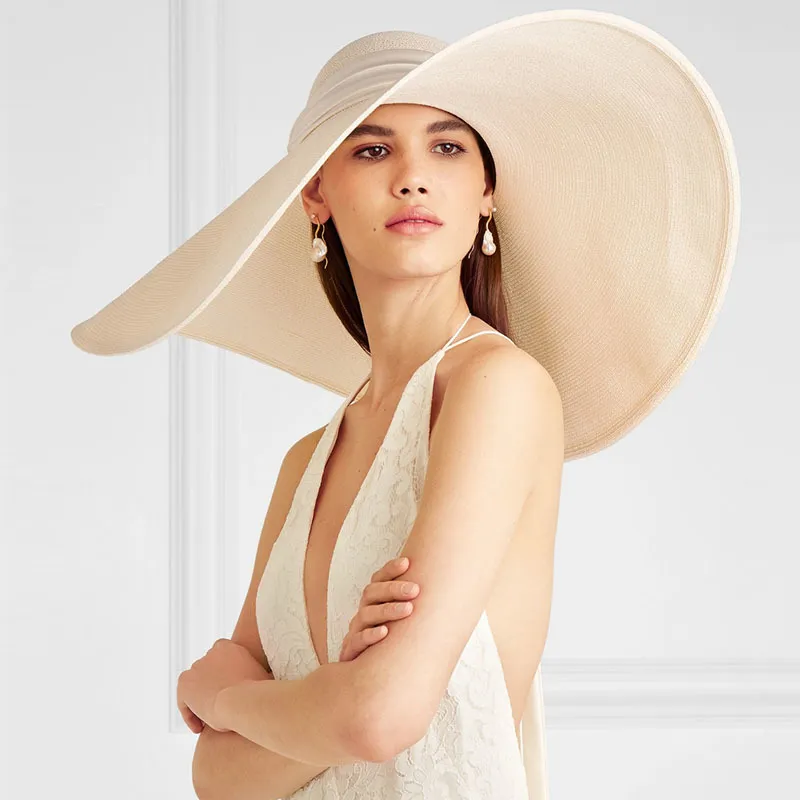 Elegant Ladies Wide Brim Hat Ivory Straw Sun Hat... From  display picture 2